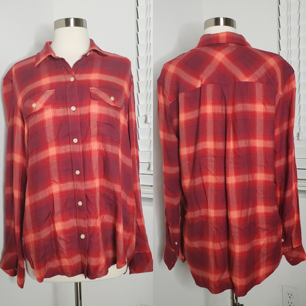 •GAP + PENDLETON• Boyfriend Plaid Shirt In Red. - Picture 2 of 6